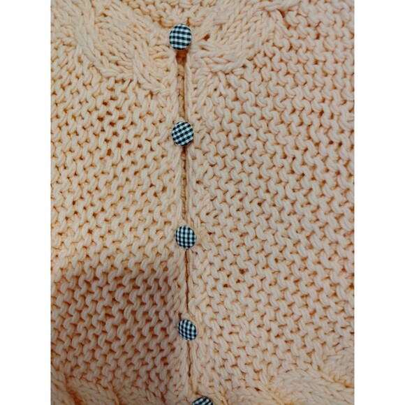 Free People Peach Soft Chunky Knit crop Cardigan Sweater 3/4 Sleeve Sz M - Picture 3 of 9